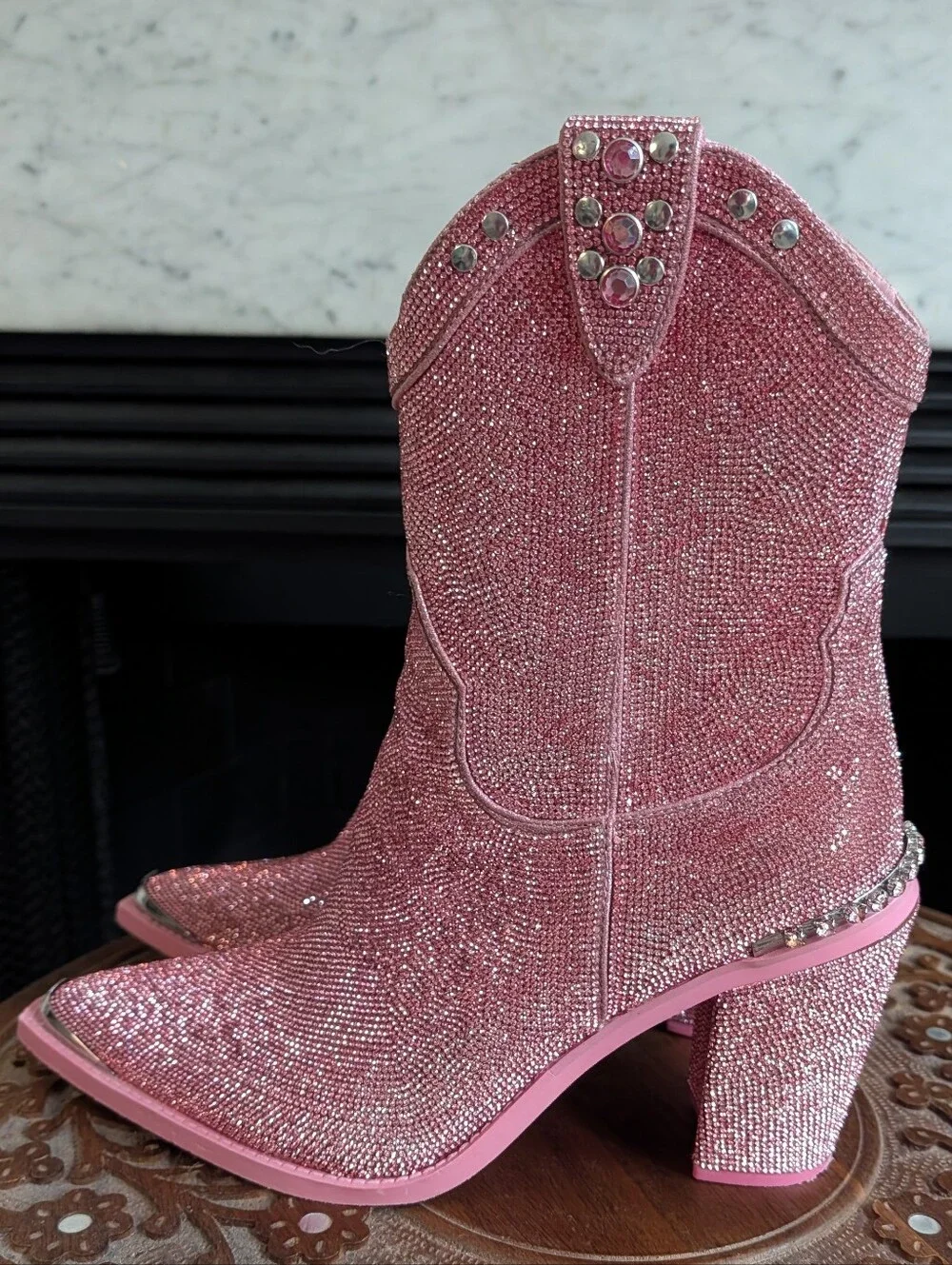 Club Exx Dolls Kill Pink Rhinestone Glitter Western Cowboy Boots Pointed Toe 11M